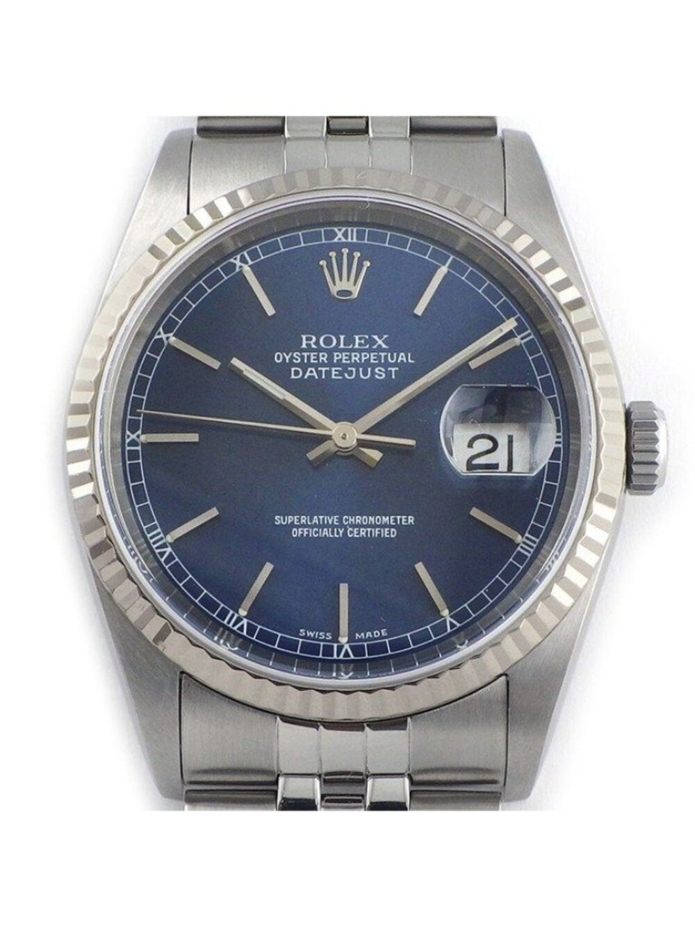 Rolex Watch Datejust Sunray Blue Dial Calendar 18k White Gold SS Automatic